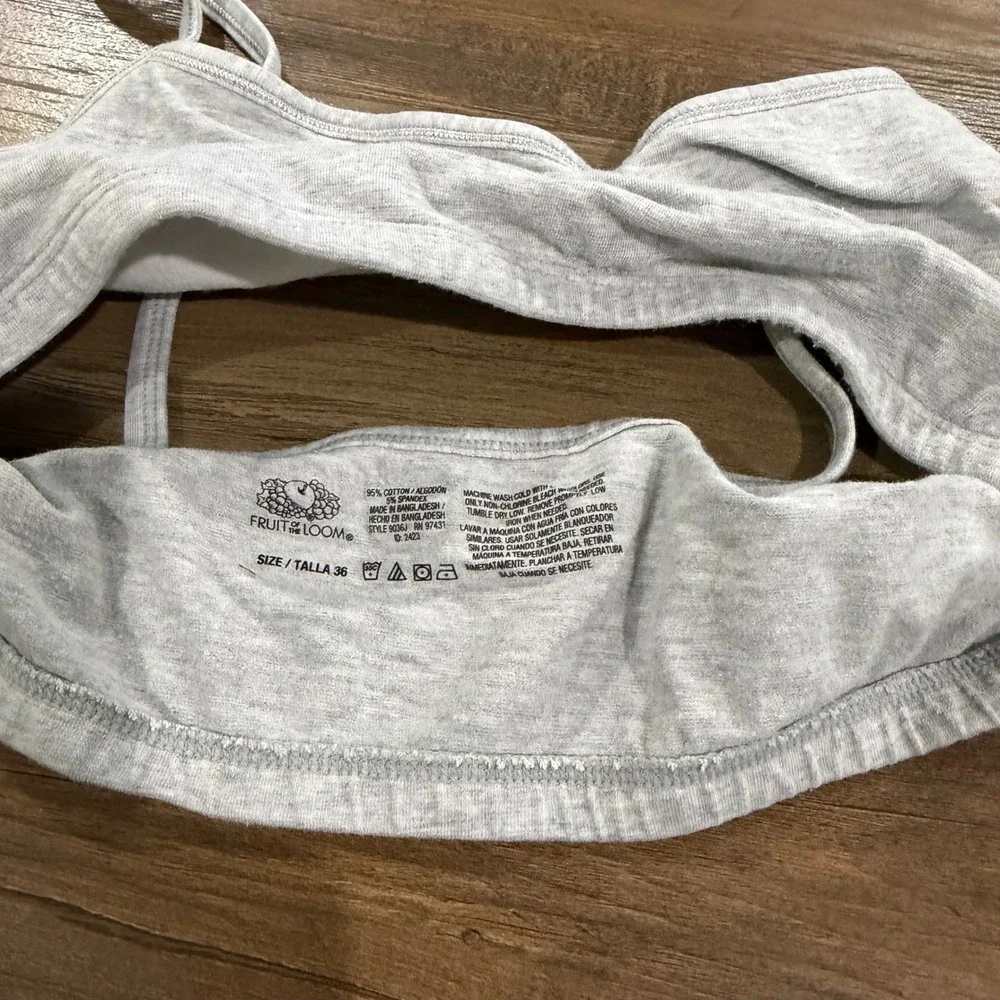 Fruit‎ of the Loom Sports Bra Girls Size 36 Gray Spaghetti Strap Cotton Stretch